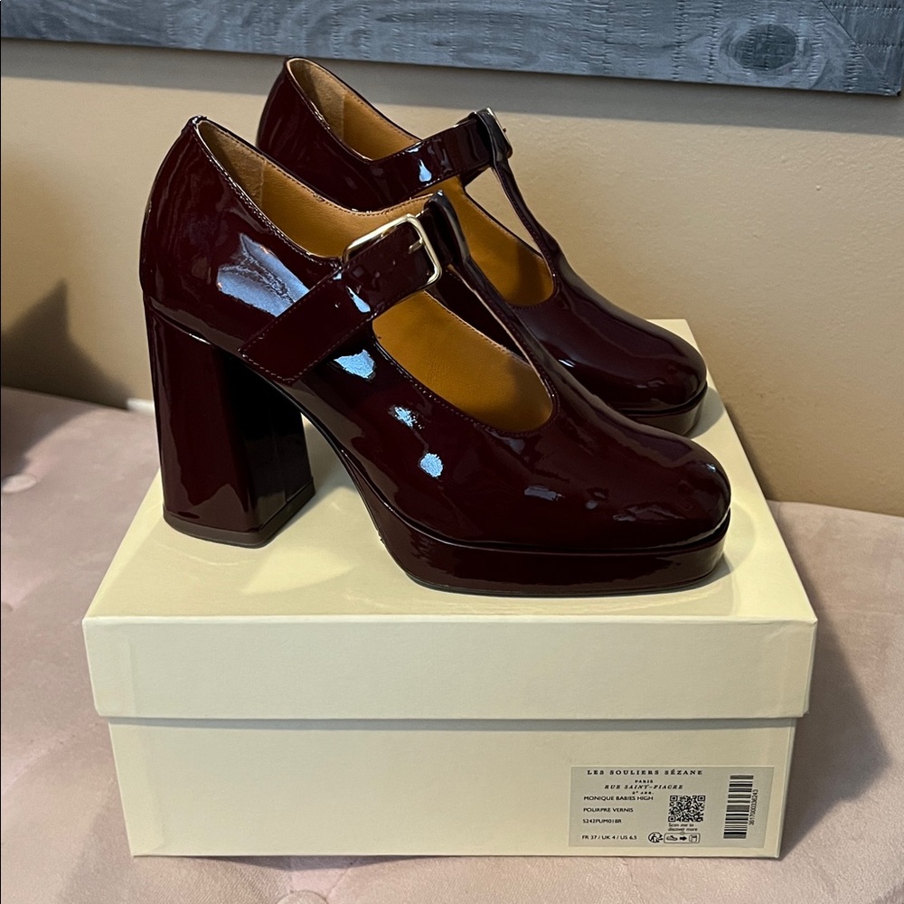 Elegant Monique High Babies Red Patent Leather T-Strap Heels Size 37EU/ 6.5US